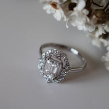 Load image into Gallery viewer, Vintage 1ct Emerald Cut Moissanite with Side Diamonds