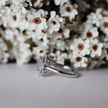 Load image into Gallery viewer, Vintage 1ct Emerald Cut Moissanite with Side Diamonds