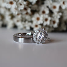 Load image into Gallery viewer, Vintage 1ct Emerald Cut Moissanite with Side Diamonds